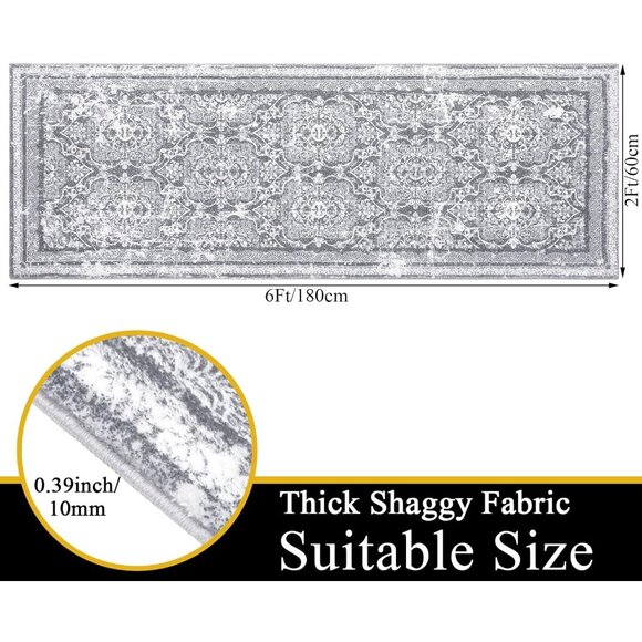 2x6 Grey Hallway Runner Rug, Soft Shaggy Washable Non-Slip Rug for Entry & Home - Picture 2 of 8
